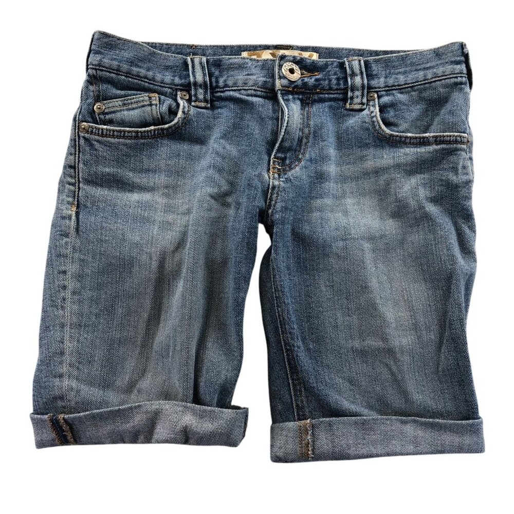 Roxy Womens Jean Shorts Size 3 Embroidered Blue Denim Cuffed Casual Stretch Y2K